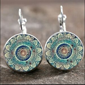 Mandala Design Silver Earrings